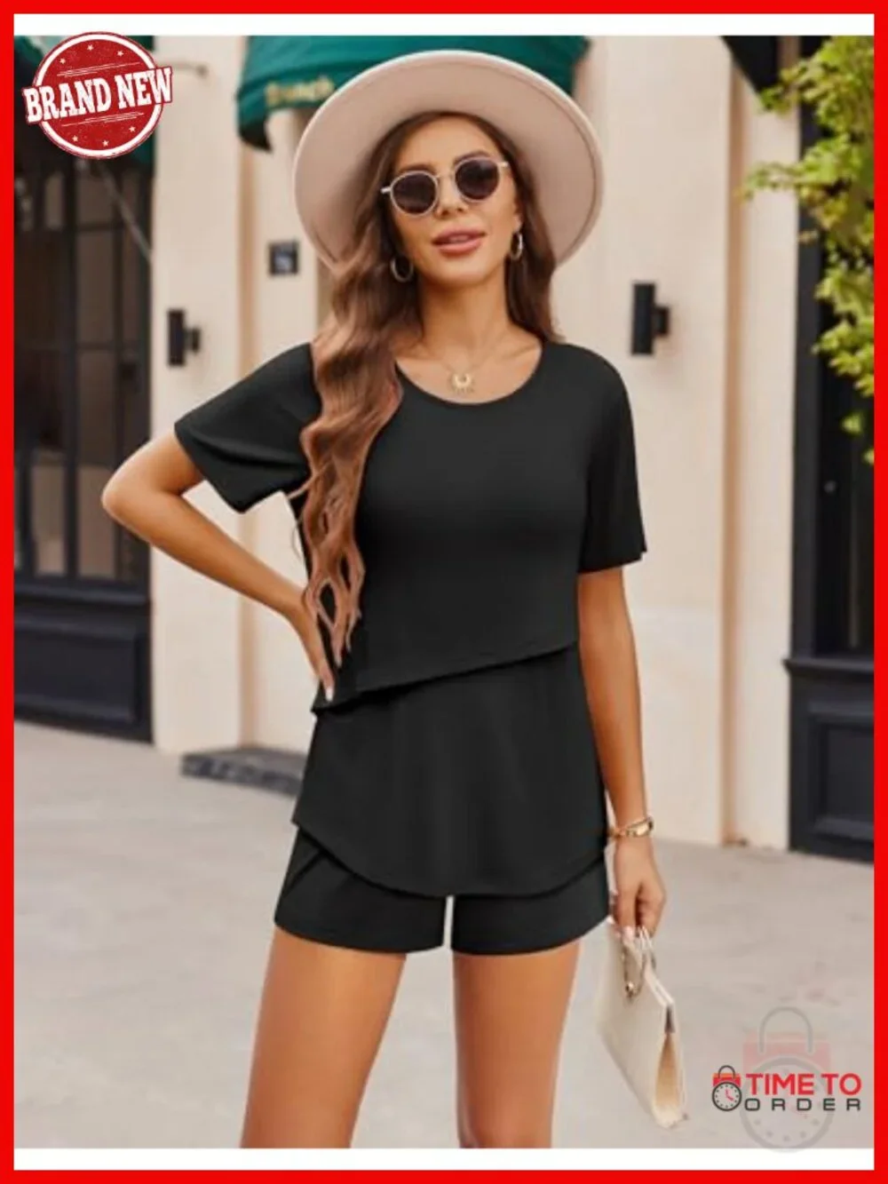 2 Pack Maternity Nursing Pajama Set with Double Layer Tops & Shorts